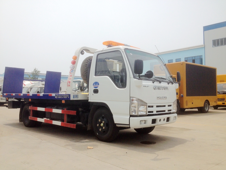 五十铃一拖二平板清障车图片,庆铃平板式清障运输车