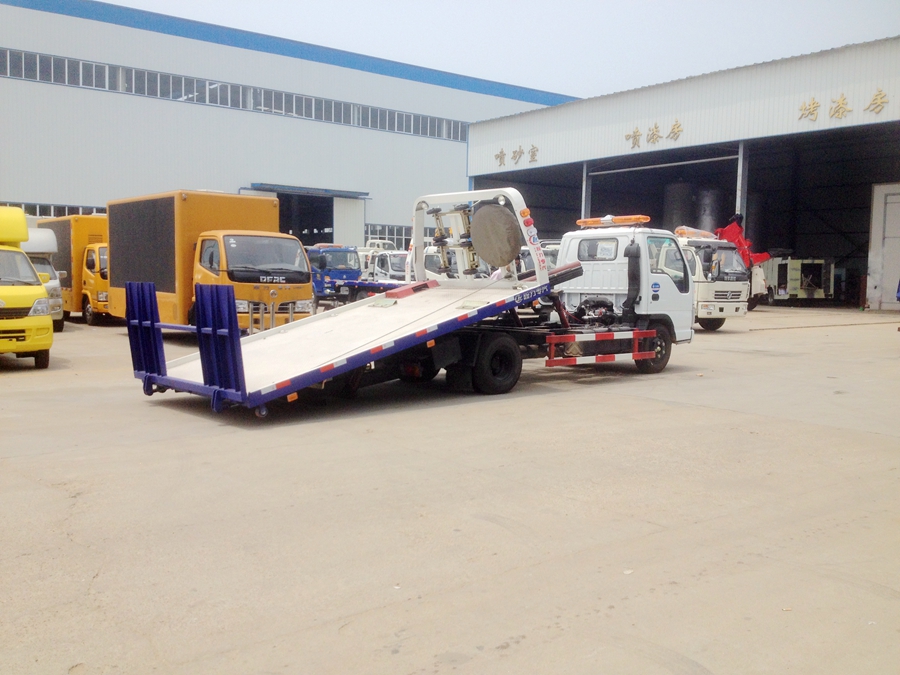五十铃一拖二平板清障车图片,庆铃平板式清障运输车
